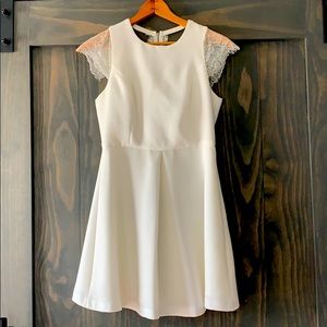 Women Cocktail Dress in Ivory with Lace Detail